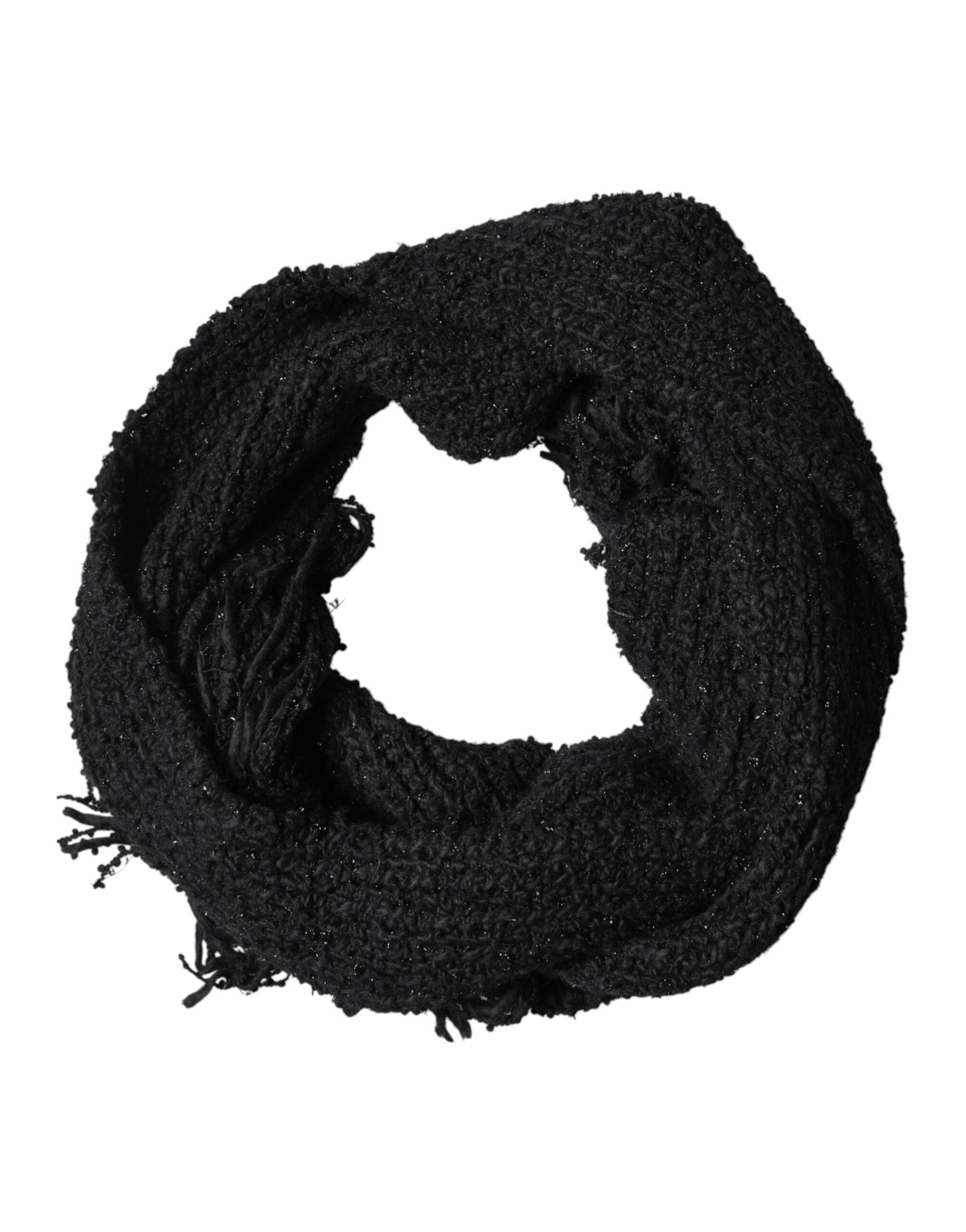 Dolce & Gabbana Black Cashmere Knit Shawl with Fringes Scarf