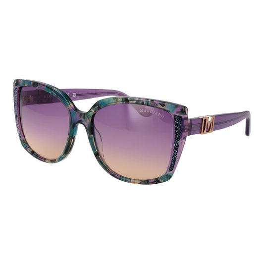 Marciano by Guess Women’s Sunglasses – Purple Square Frame, Mirrored Lenses