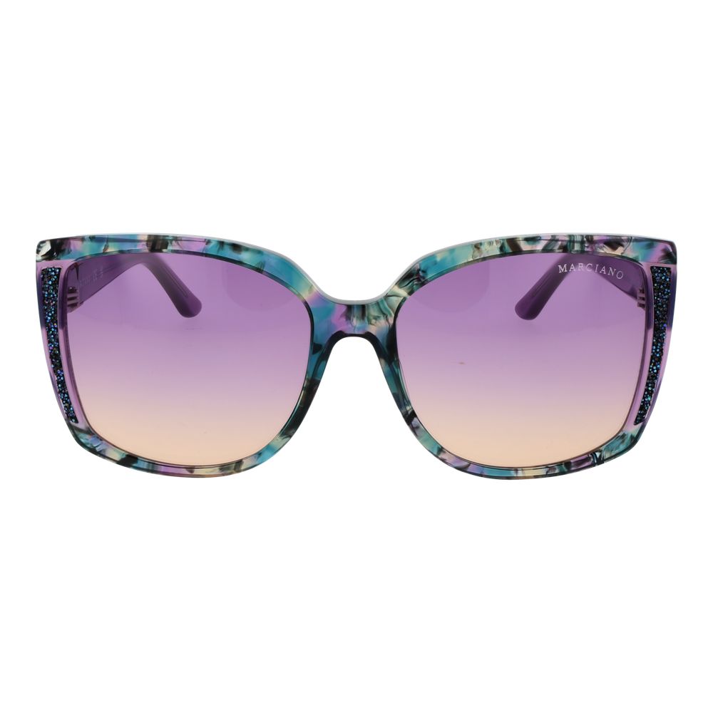 Marciano by Guess Women’s Sunglasses – Purple Square Frame, Mirrored Lenses