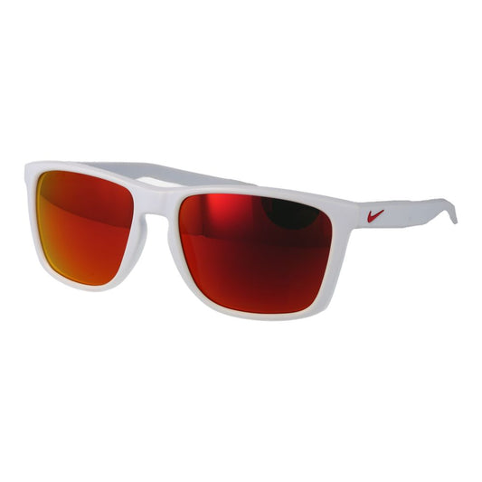 Nike Unisex Sunglasses – White Full-Rim Frame, Red Mirrored Lenses
