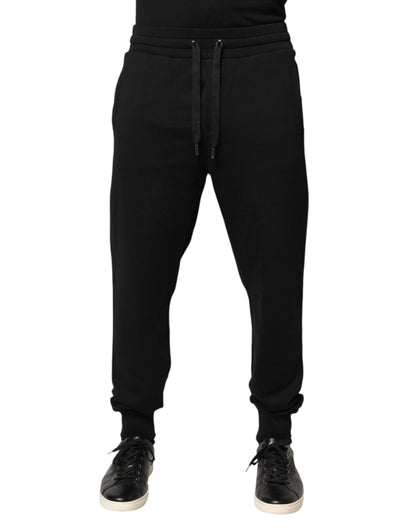 Dolce & Gabbana Black Cotton Mid Waist Jogger Trousers Pants