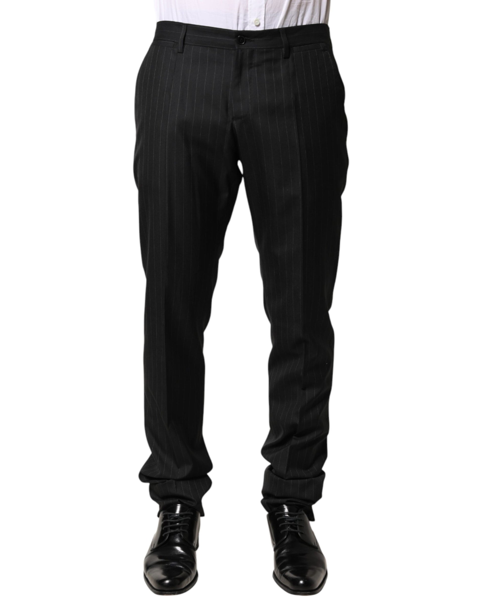 Dolce & Gabbana Black Stripes Wool Men Dress Trousers