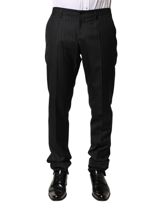 Dolce & Gabbana Black Stripes Wool Men Dress Trousers