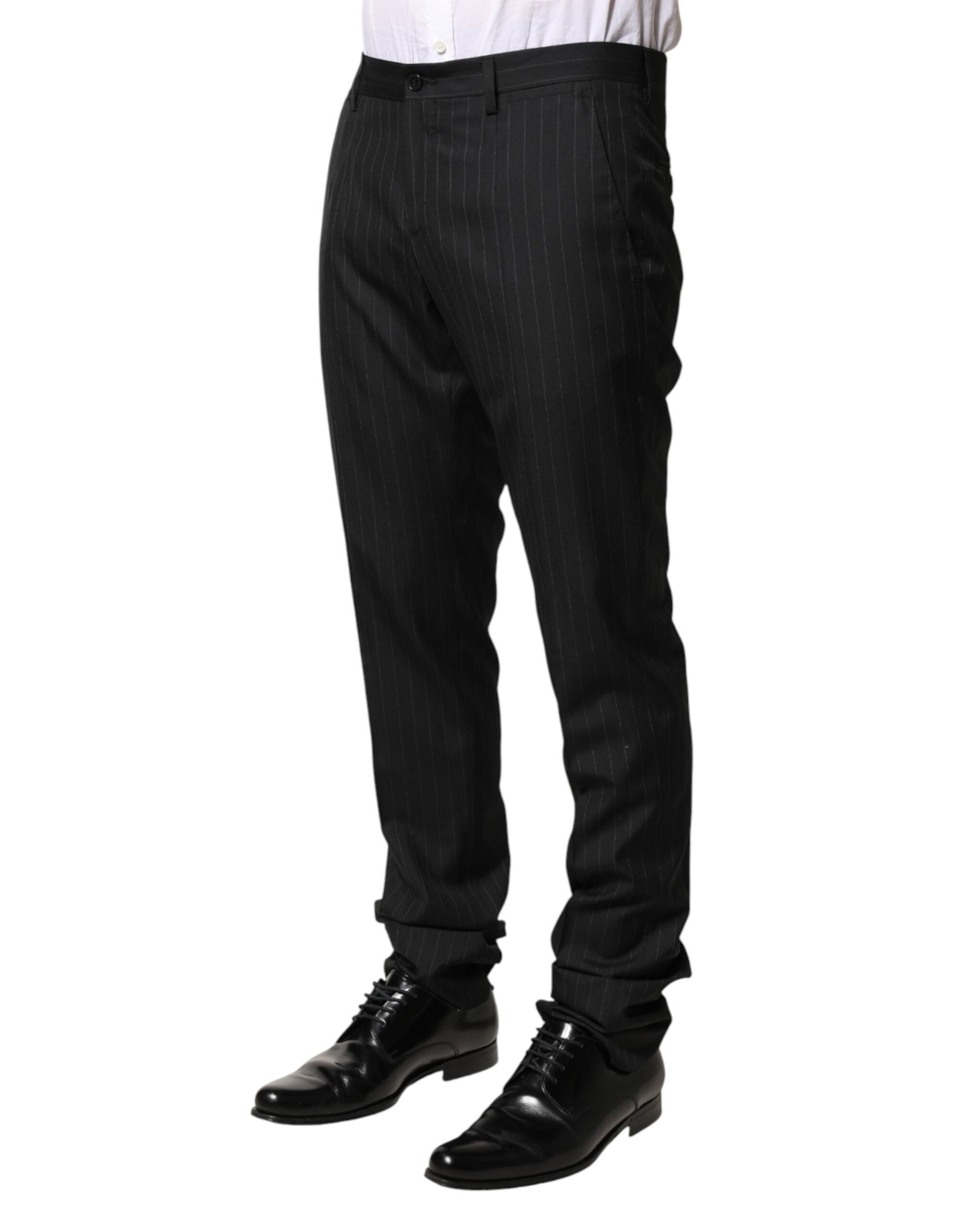 Dolce & Gabbana Black Stripes Wool Men Dress Trousers