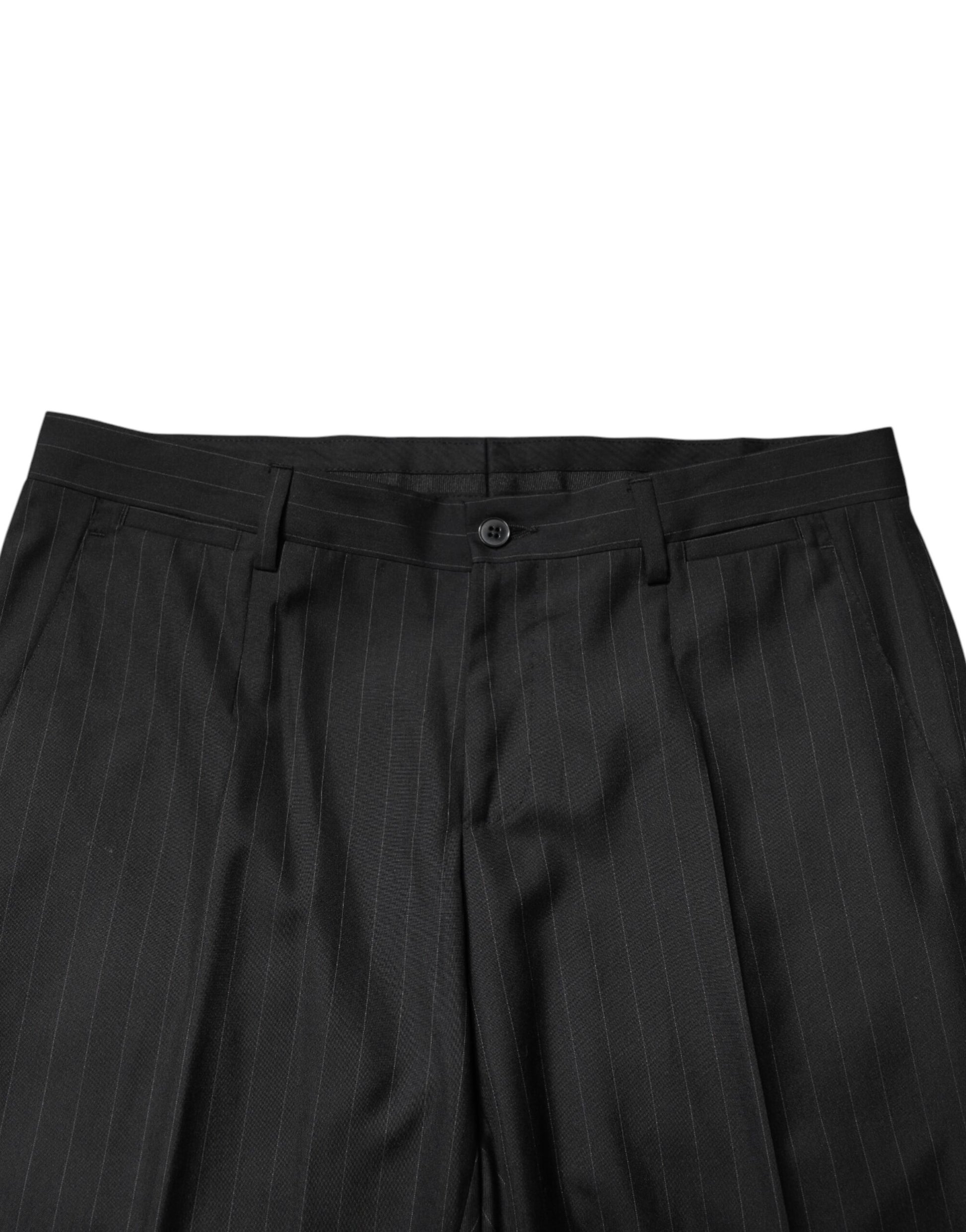 Dolce & Gabbana Black Stripes Wool Men Dress Trousers