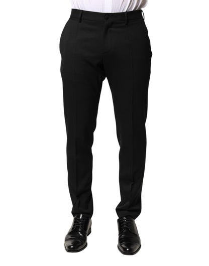 Dolce & Gabbana Black Wool Mid Waist Men Dress Trousers