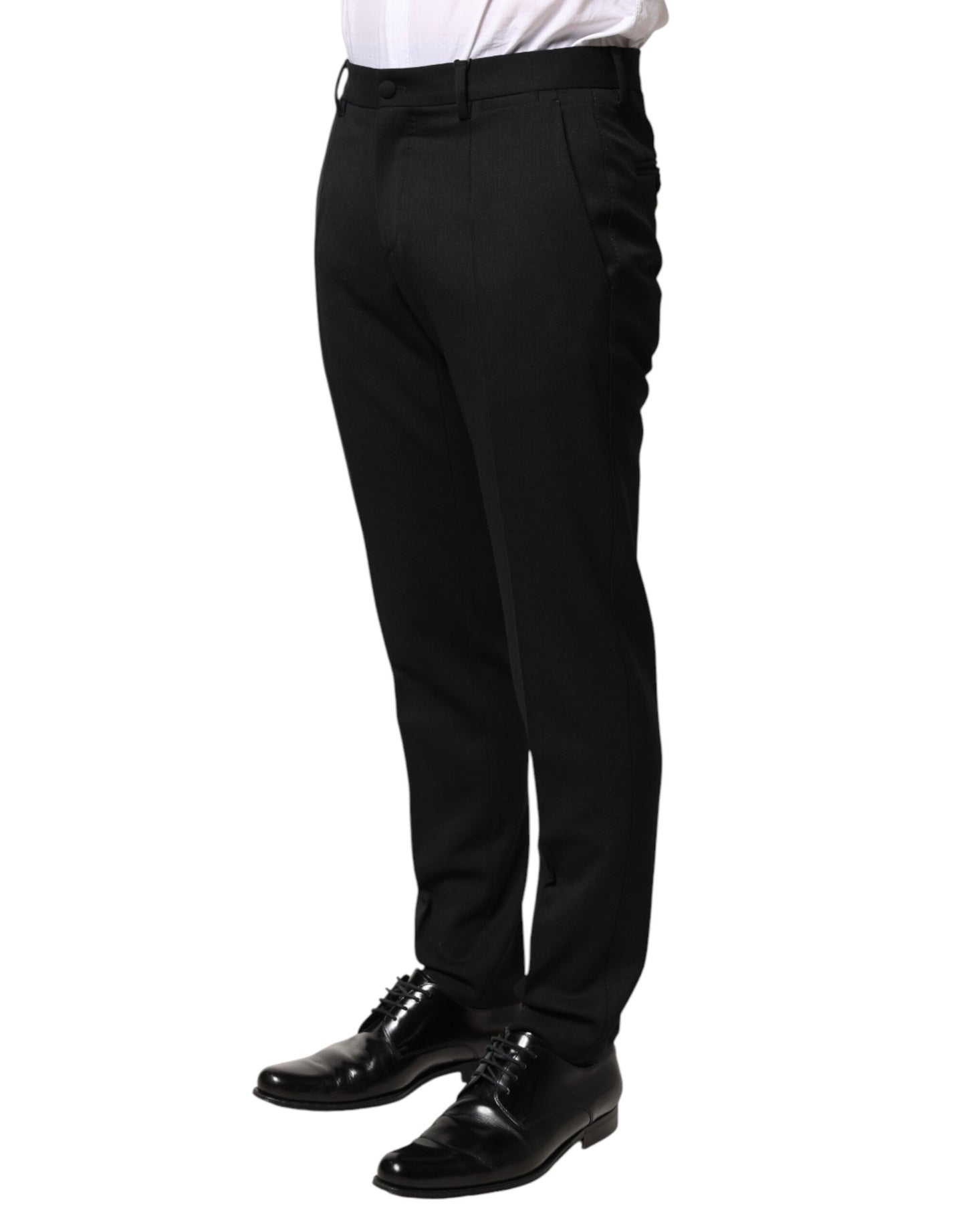 Dolce & Gabbana Black Wool Mid Waist Men Dress Trousers