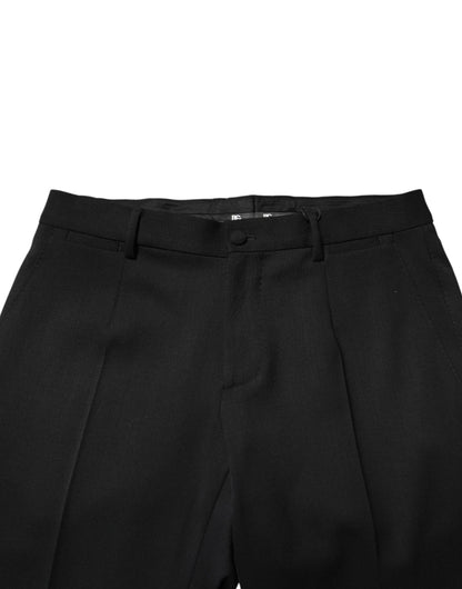 Dolce & Gabbana Black Wool Mid Waist Men Dress Trousers