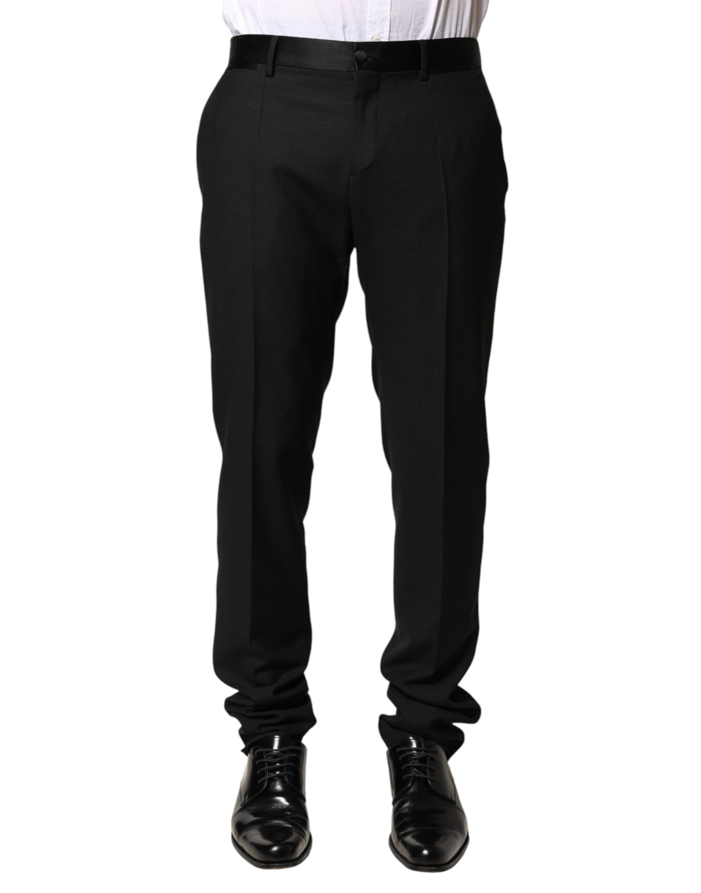 Dolce & Gabbana Black Wool Mid Waist Men's Dress Trousers