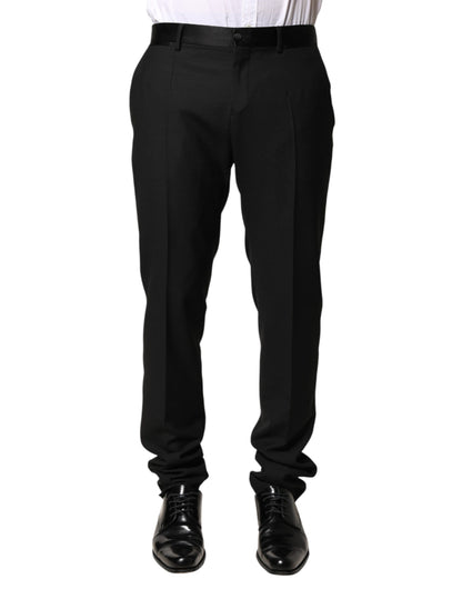 Dolce & Gabbana Black Wool Mid Waist Men's Dress Trousers