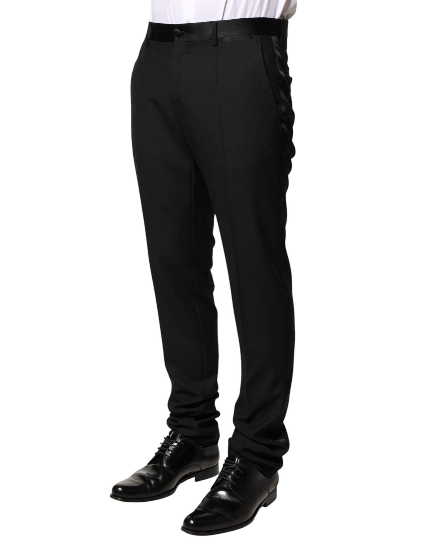 Dolce & Gabbana Black Wool Mid Waist Men's Dress Trousers