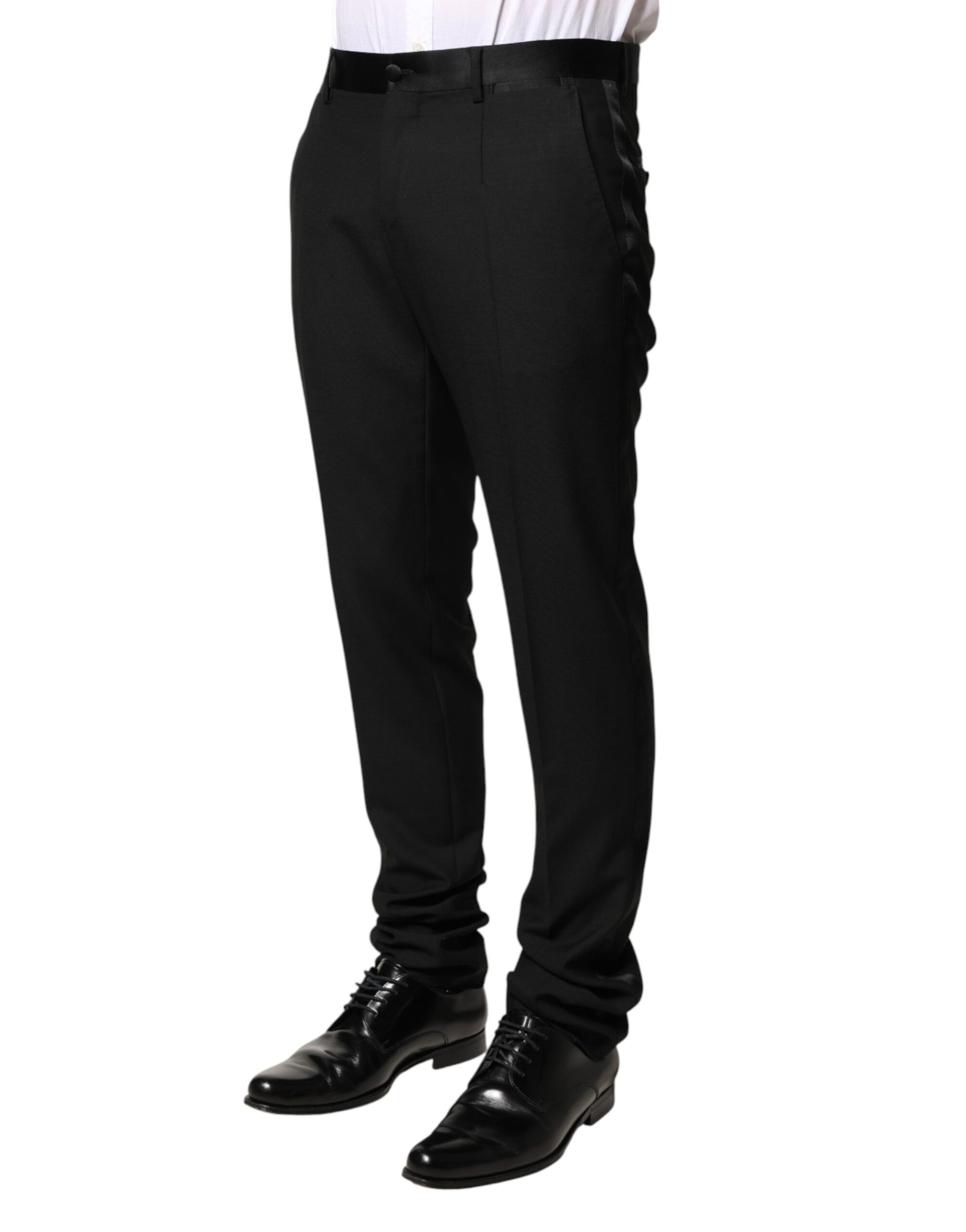 Dolce & Gabbana Black Wool Mid Waist Men's Dress Trousers