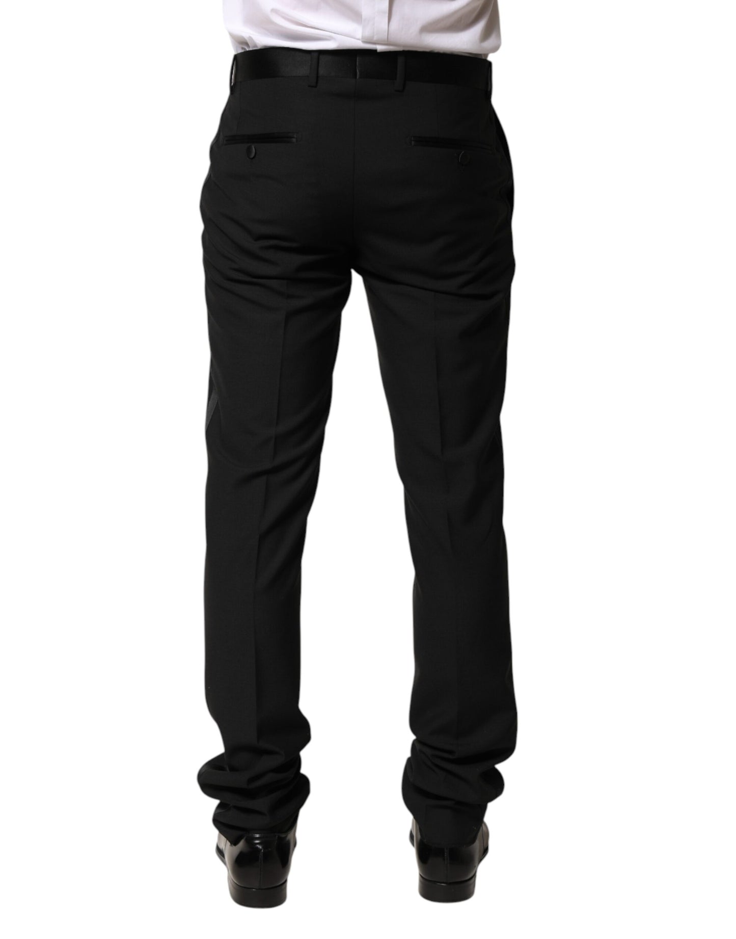 Dolce & Gabbana Black Wool Mid Waist Men's Dress Trousers