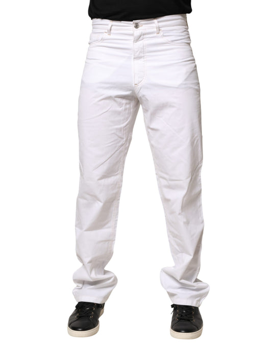 Fred Perry White Cotton Mid Waist Straight Men Denim Jeans
