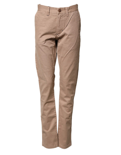 SUN68 Beige Cotton Mid Waist Straight Men Chino Trouser Pants