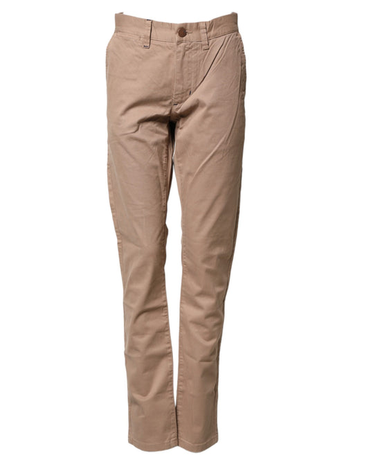 SUN68 Beige Cotton Mid Waist Straight Men Chino Trouser Pants