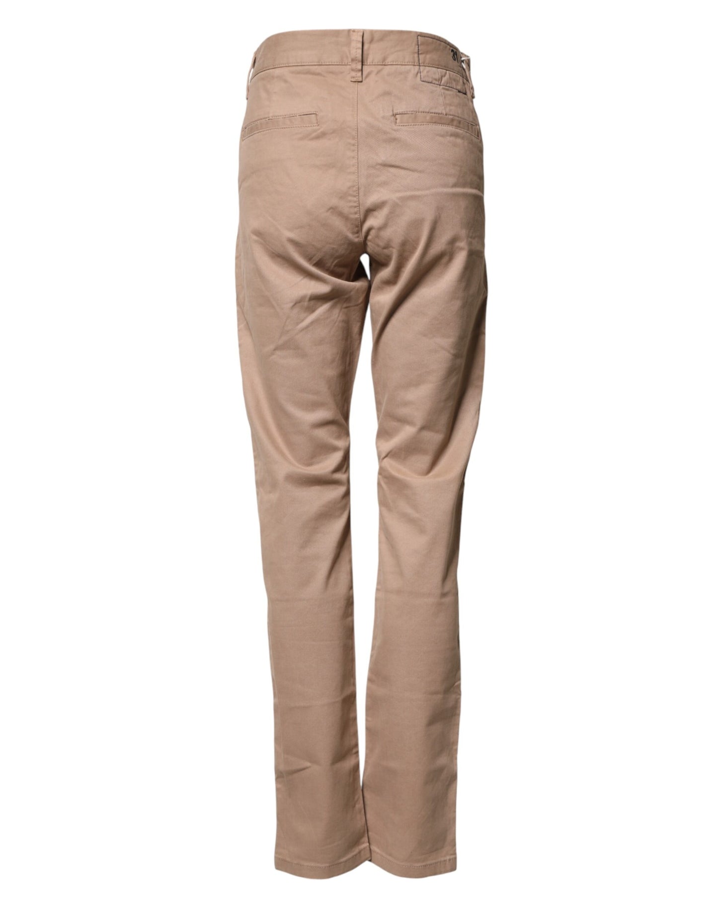 SUN68 Beige Cotton Mid Waist Straight Men Chino Trouser Pants