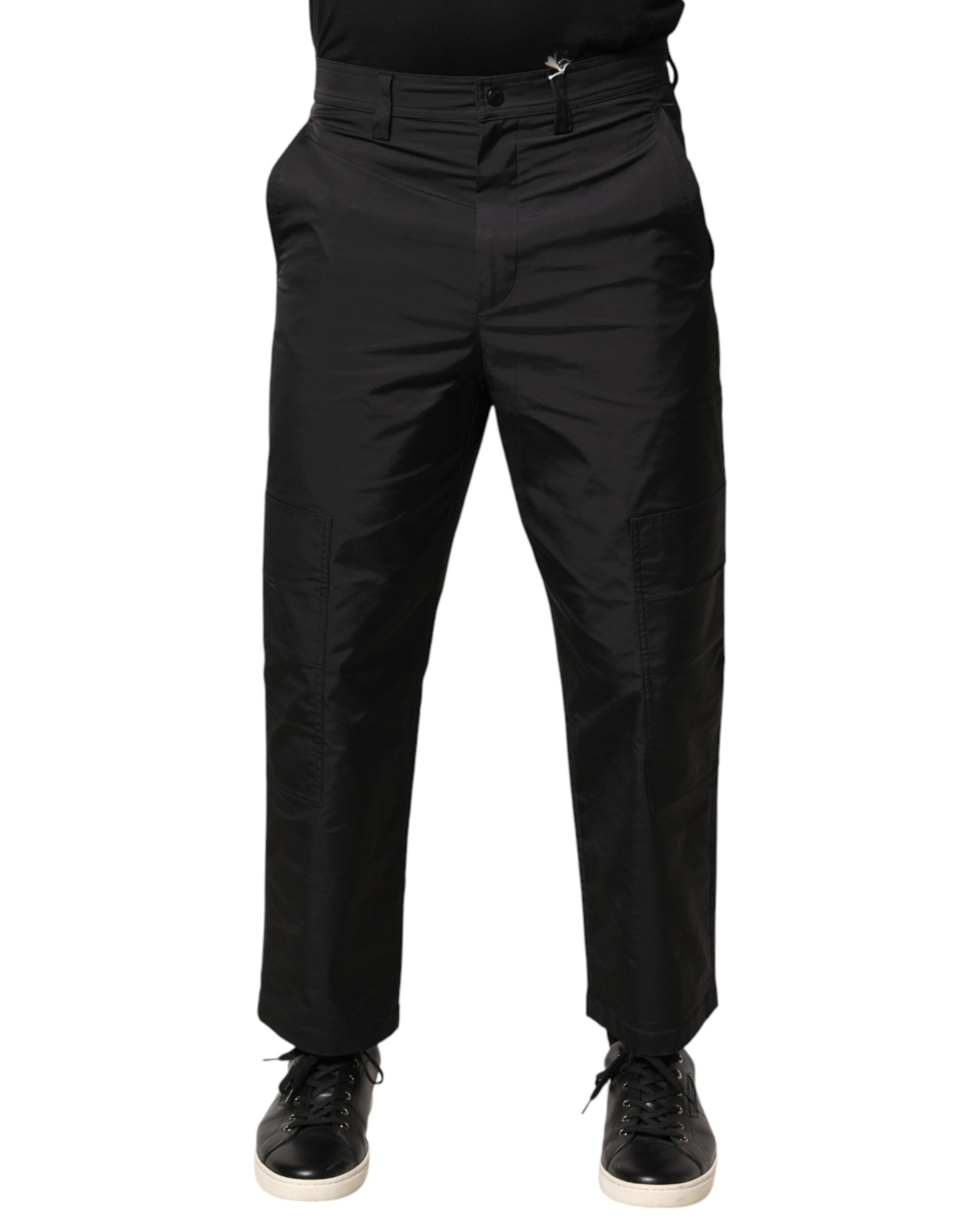 Valentino Black Mid Waist Men Tapered Dress Trouser Pants