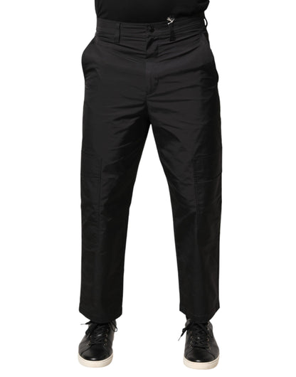 Valentino Black Mid Waist Men Tapered Dress Trouser Pants