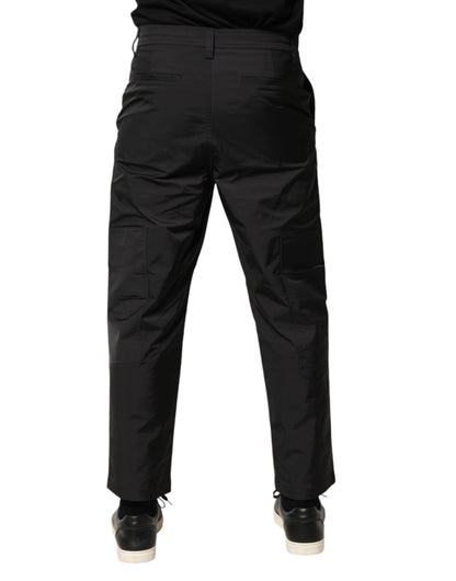 Valentino Black Mid Waist Men Tapered Dress Trouser Pants
