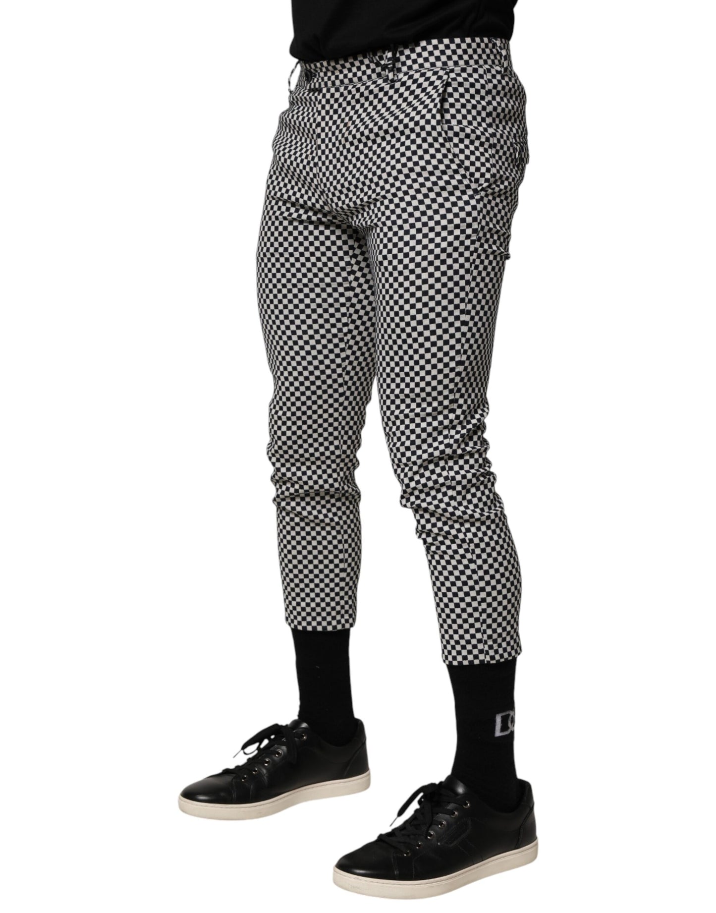Daniele Alessandrini Black White Checkered Men Cropped Pants