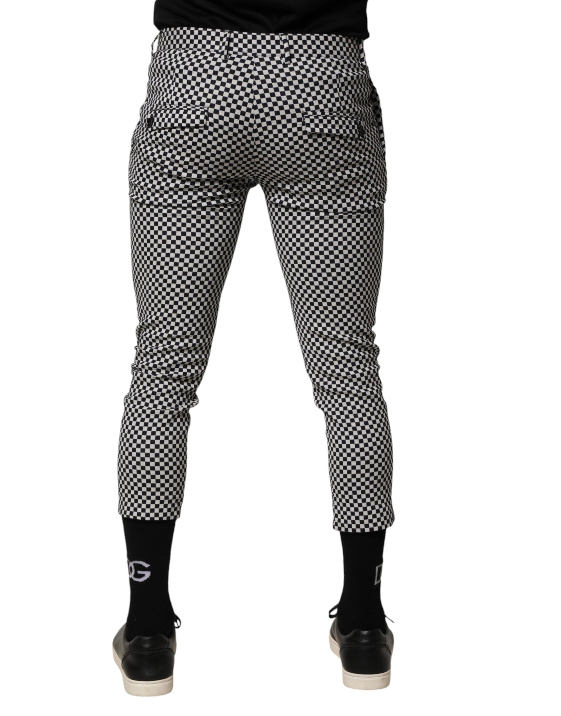 Daniele Alessandrini Black White Checkered Men Cropped Pants