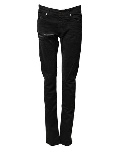 Karl Lagerfeld Black Tattered Men Skinny Denim Trouser Jeans