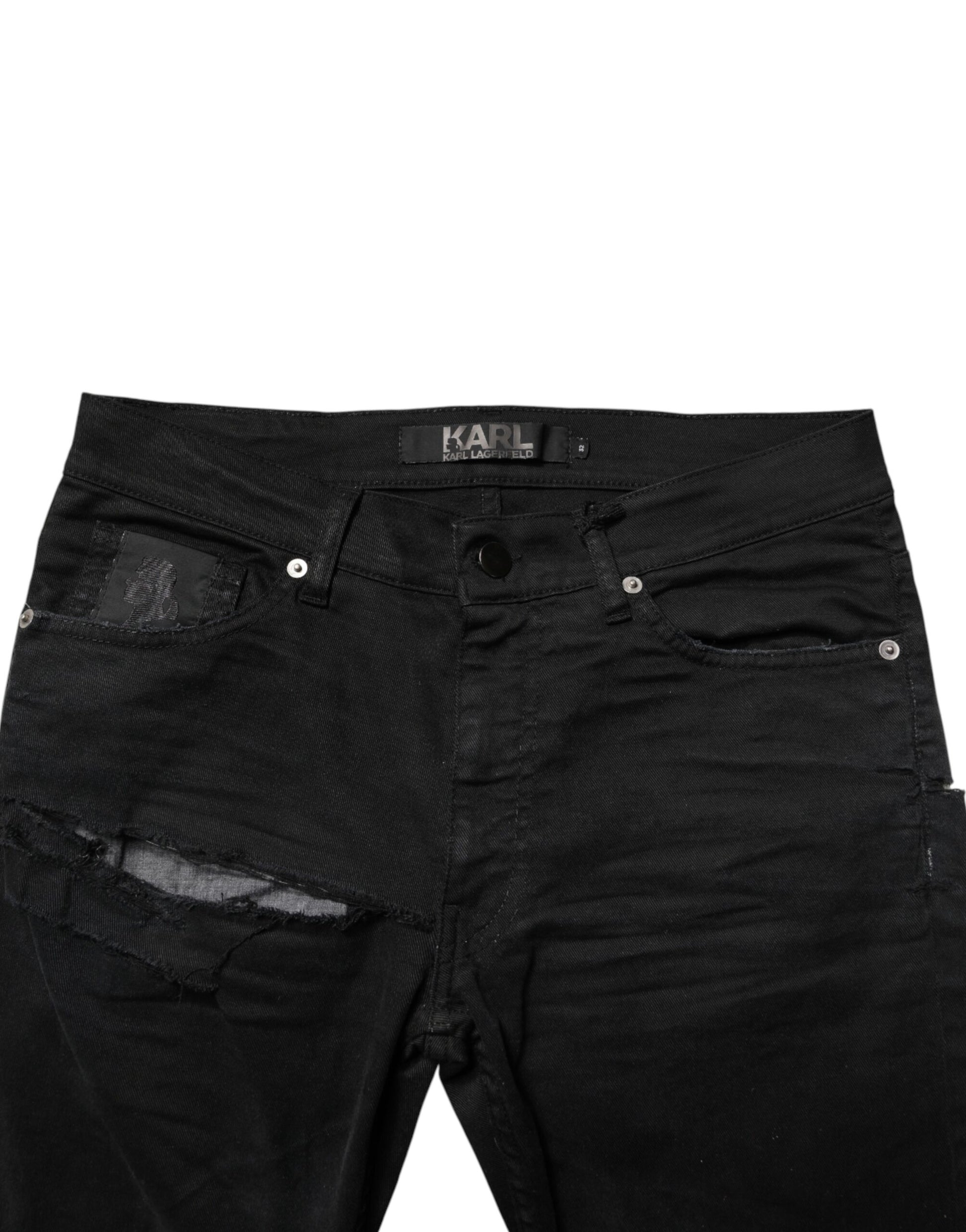 Karl Lagerfeld Black Tattered Men Skinny Denim Trouser Jeans