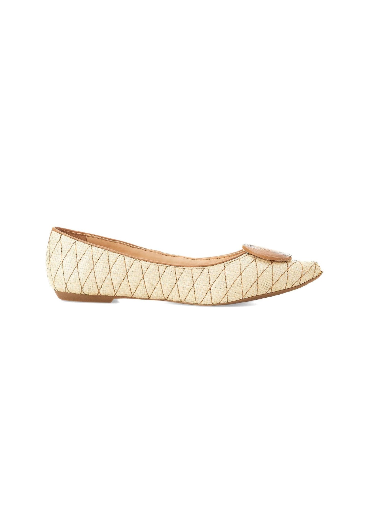 Mangará Atelier Beige Raffia Ballerina Flats with Textured Detail