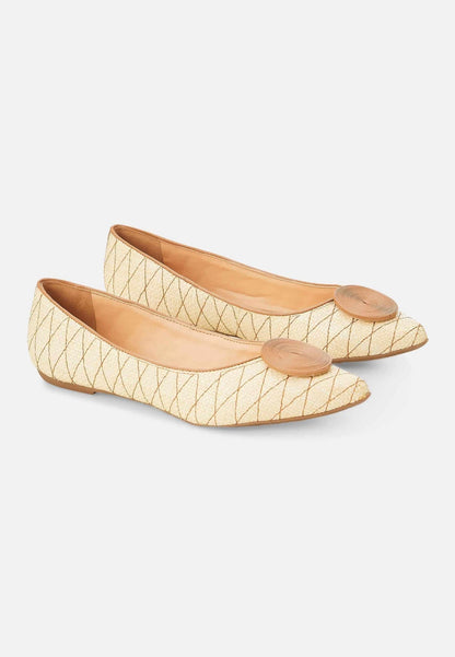 Mangará Atelier Beige Raffia Ballerina Flats with Textured Detail