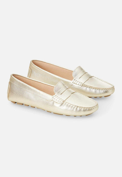 Mangará Atelier Gold Calf Leather Penny Loafers - Women’s Classic Driving Shoes
