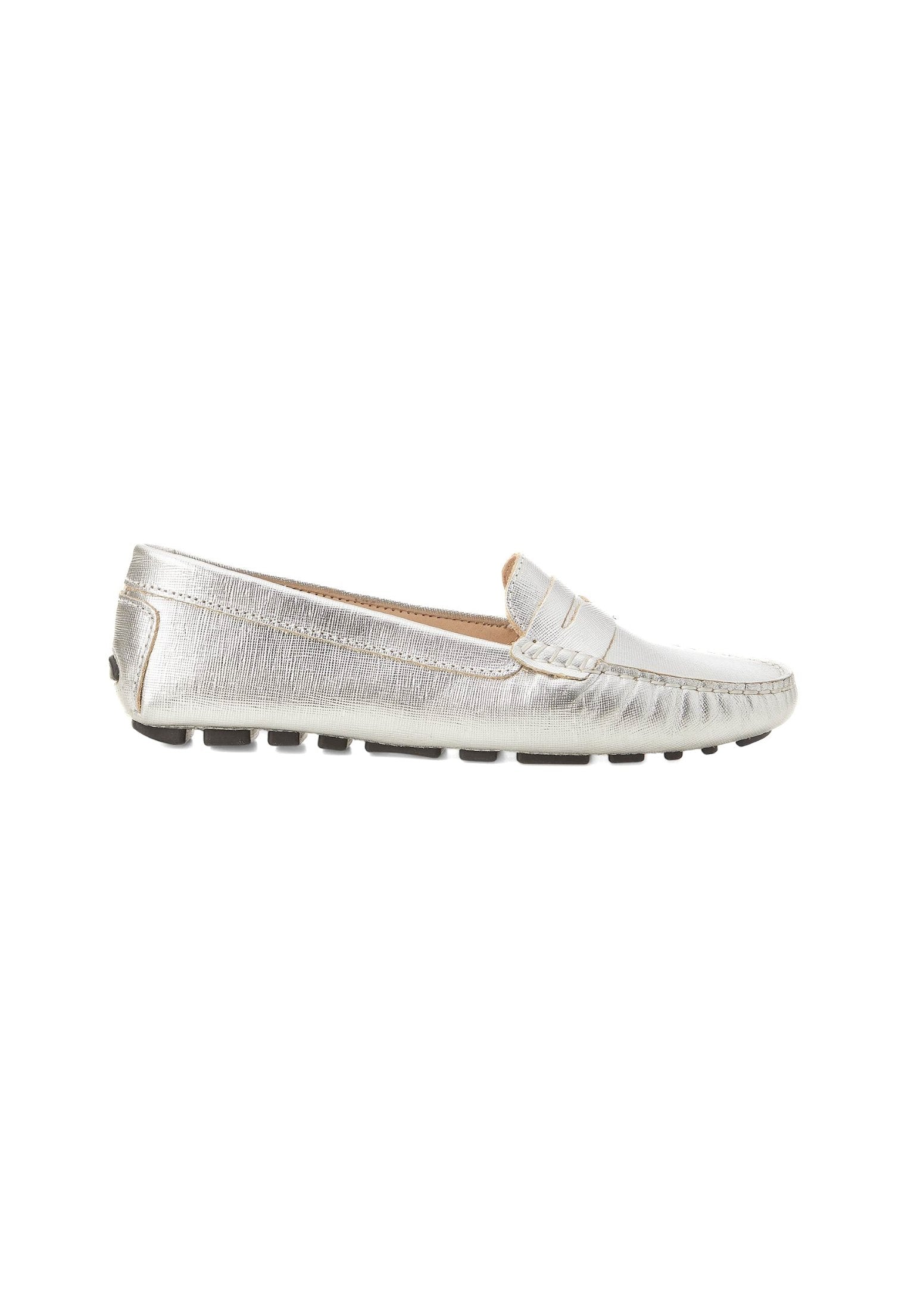 Mangará Atelier Silver Calf Leather Penny Loafers – Women’s Classic Driving Shoes
