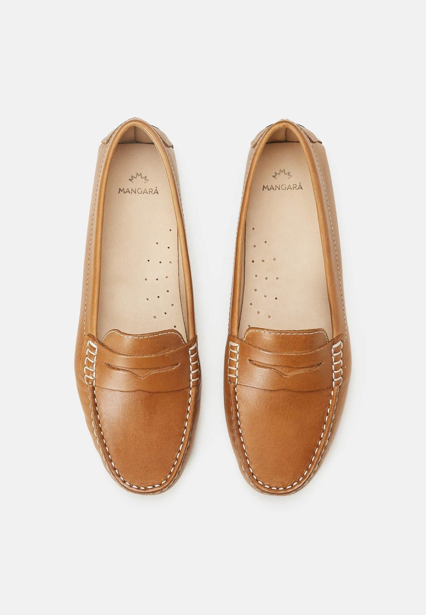 Mangará Atelier Beige Calf Leather Penny Loafers – Women’s Classic Driving Shoes