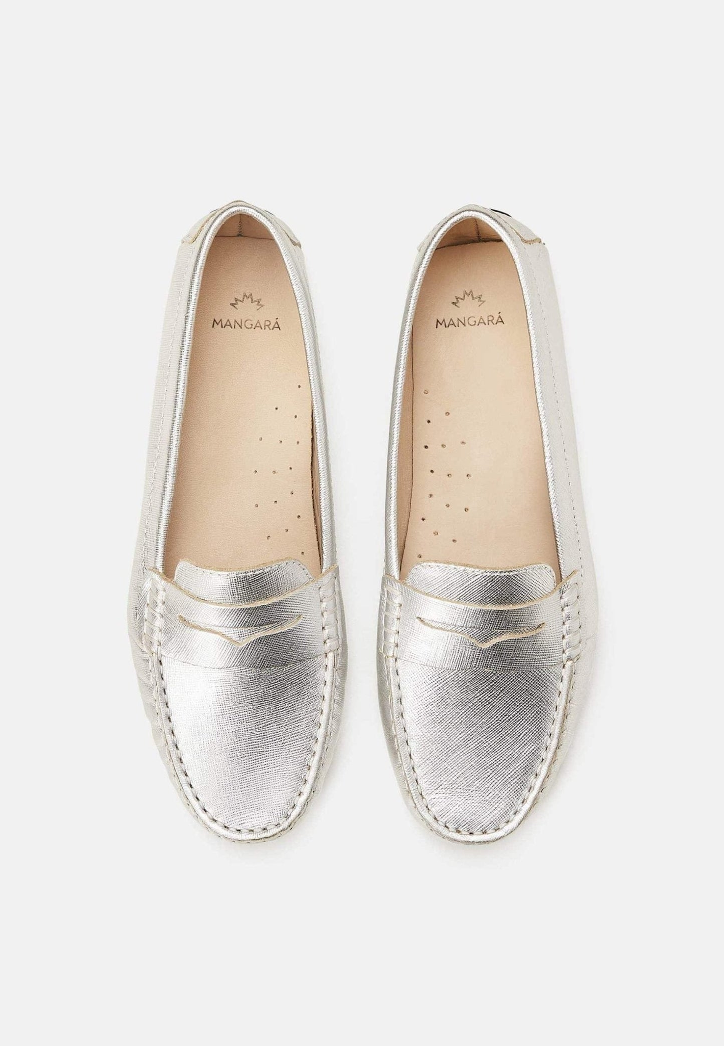 Mangará Atelier Silver Calf Leather Penny Loafers – Women’s Classic Driving Shoes