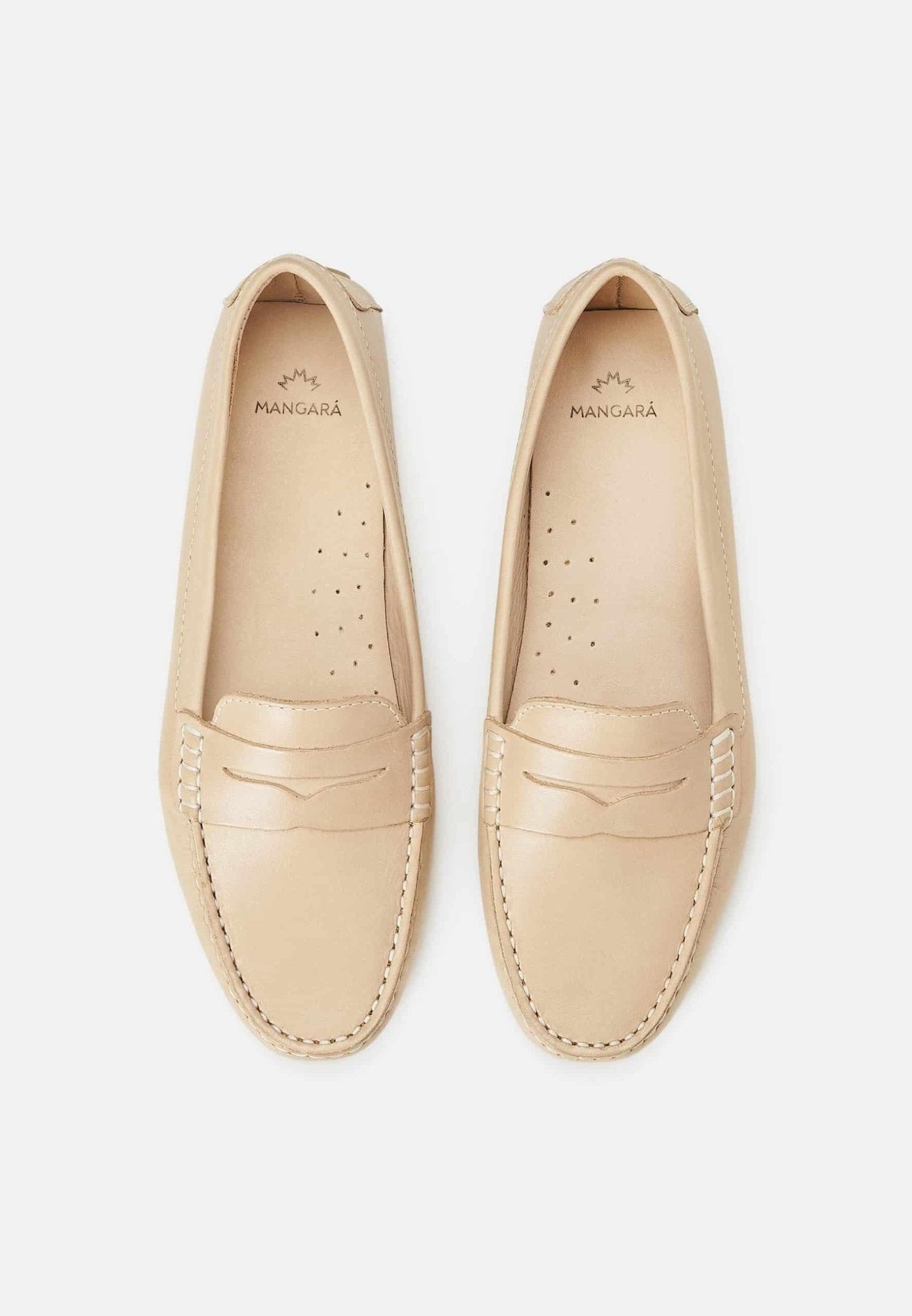 Mangará Atelier Beige Calf Leather Penny Loafers – Women’s Classic Driving Shoes