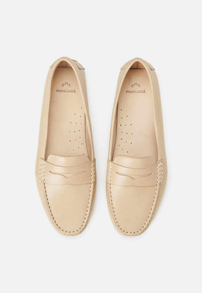 Mangará Atelier Beige Calf Leather Penny Loafers – Women’s Classic Driving Shoes