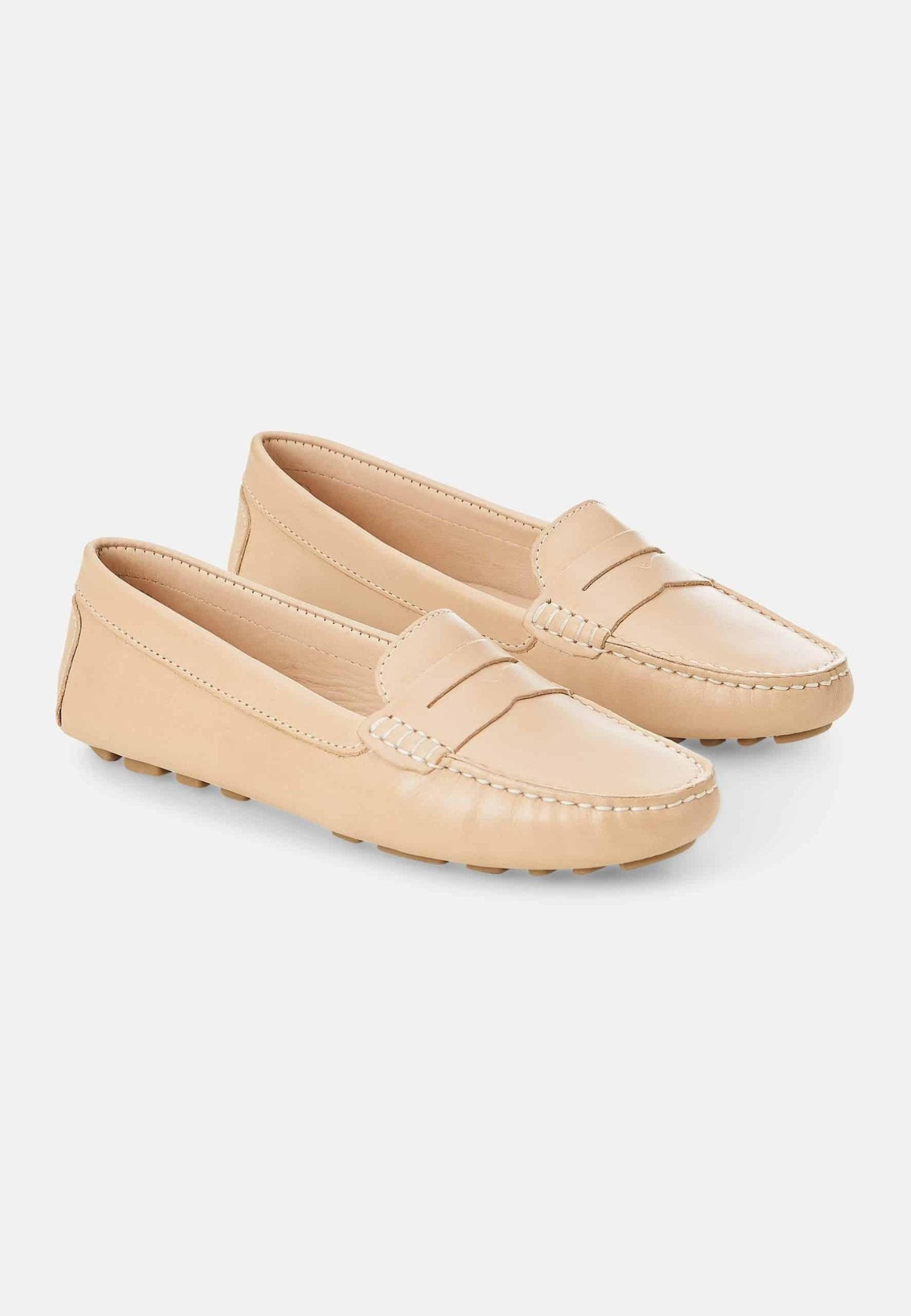 Mangará Atelier Beige Calf Leather Penny Loafers – Women’s Classic Driving Shoes