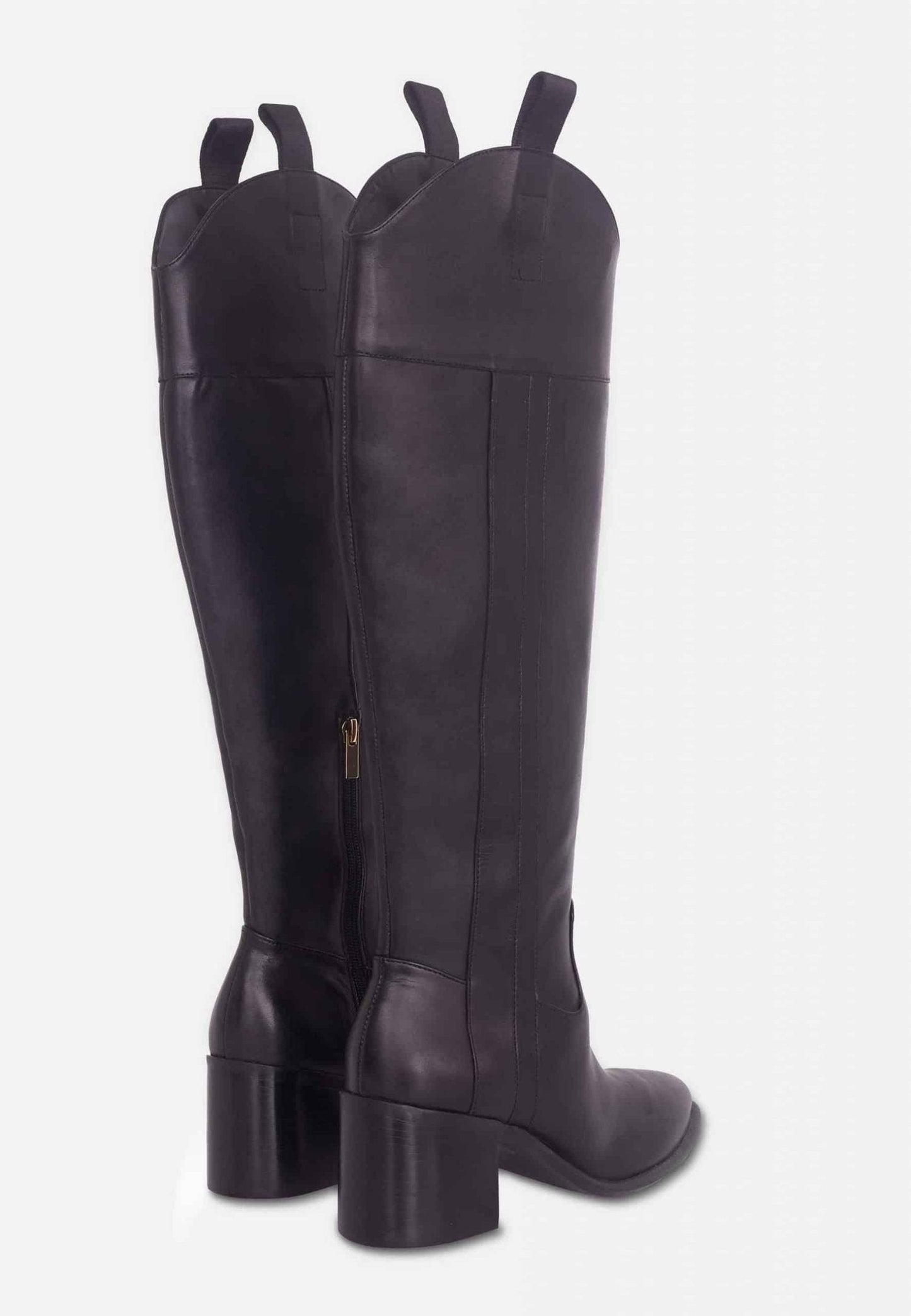 Mangará Atelier Black Calf Leather Knee-High Boots – Canna Block Heel Riding Boots