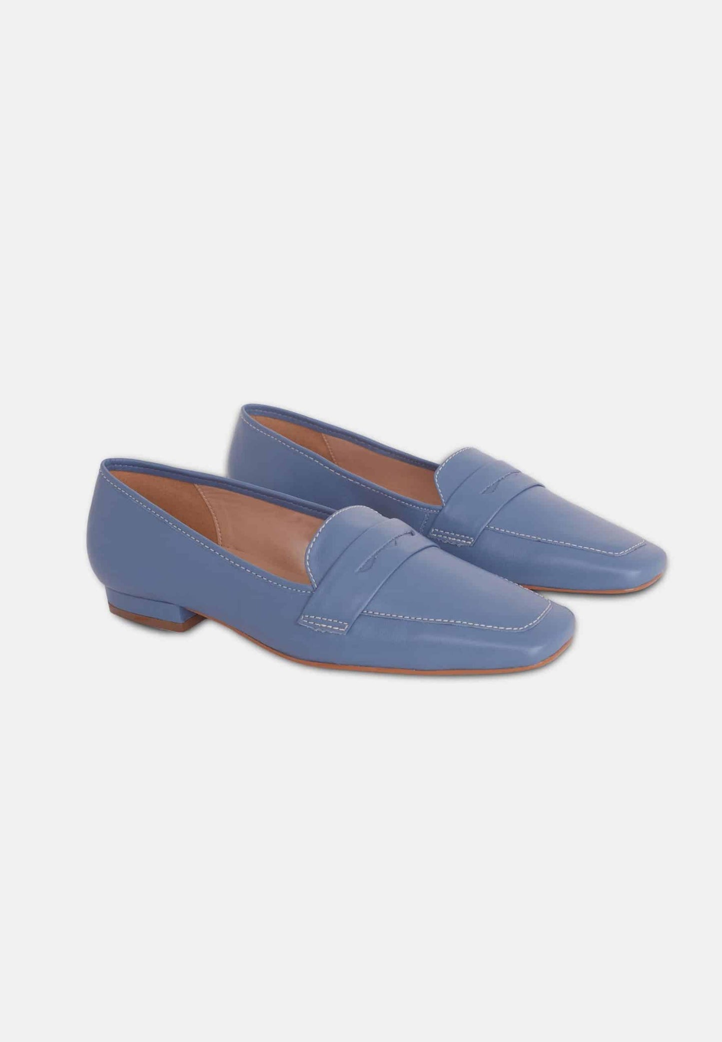Mangará Atelier Blue Leather Flats Cipó – Women’s Square-Toe Loafers