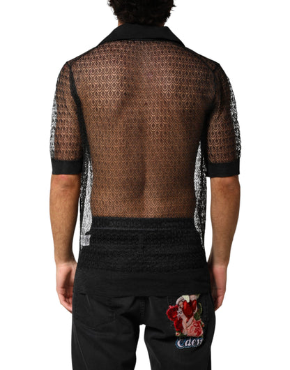 Dolce & Gabbana Black Sheer Short Sleeves Casual Polo Top