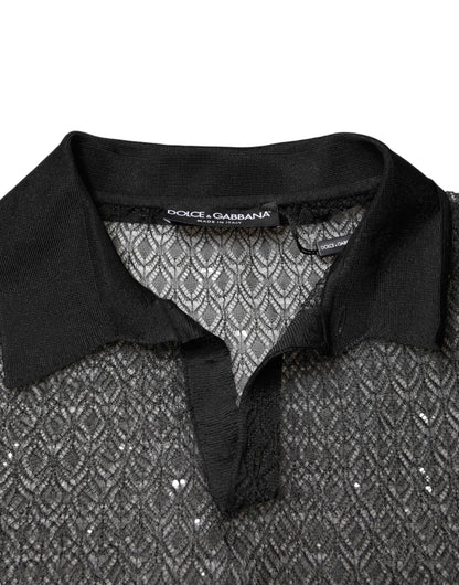 Dolce & Gabbana Black Sheer Short Sleeves Casual Polo Top
