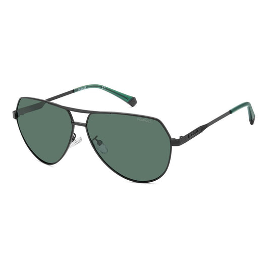 Polaroid Men's Sunglasses – Black Metal Frame, Green Lenses