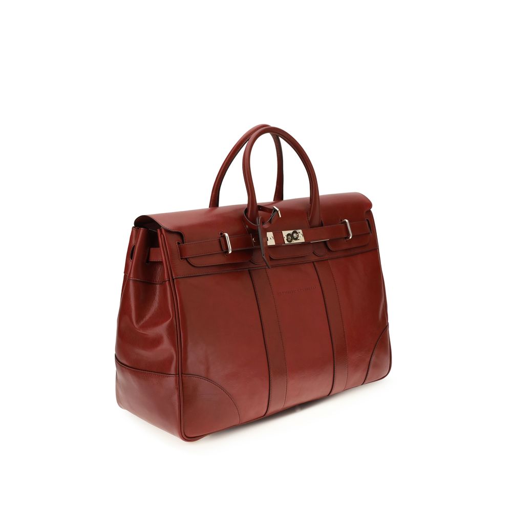 Brunello Cucinelli Bordeaux Calf Leather Country Travel Bag