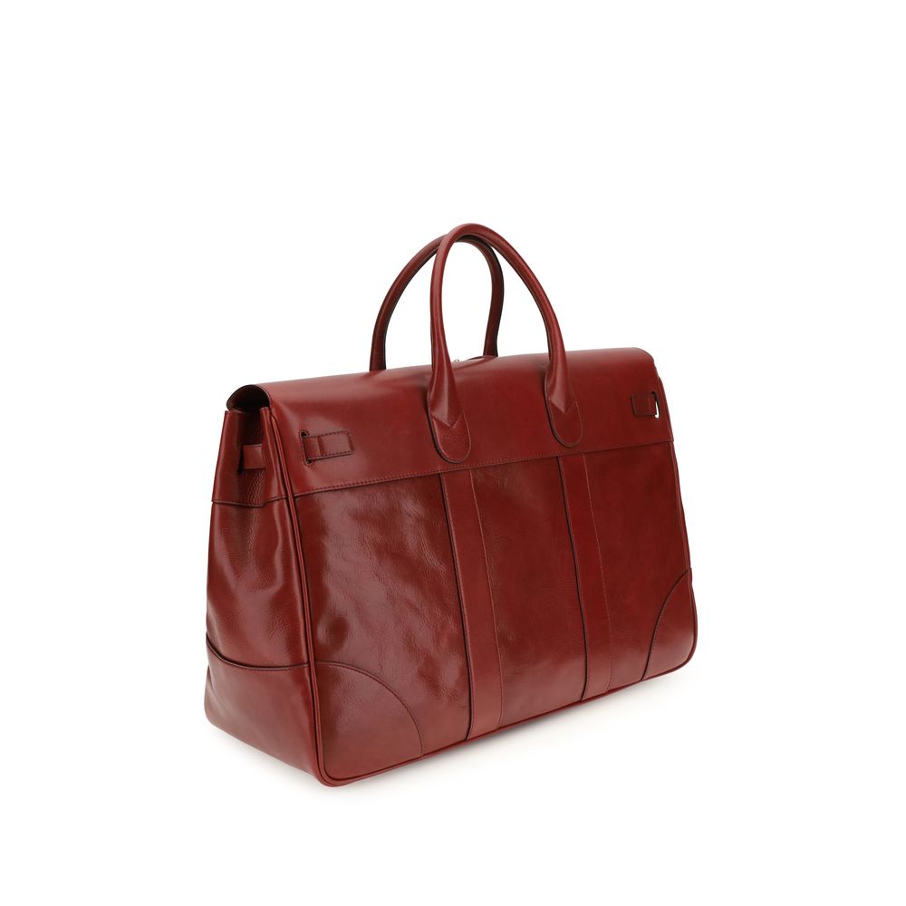 Brunello Cucinelli Bordeaux Calf Leather Country Travel Bag