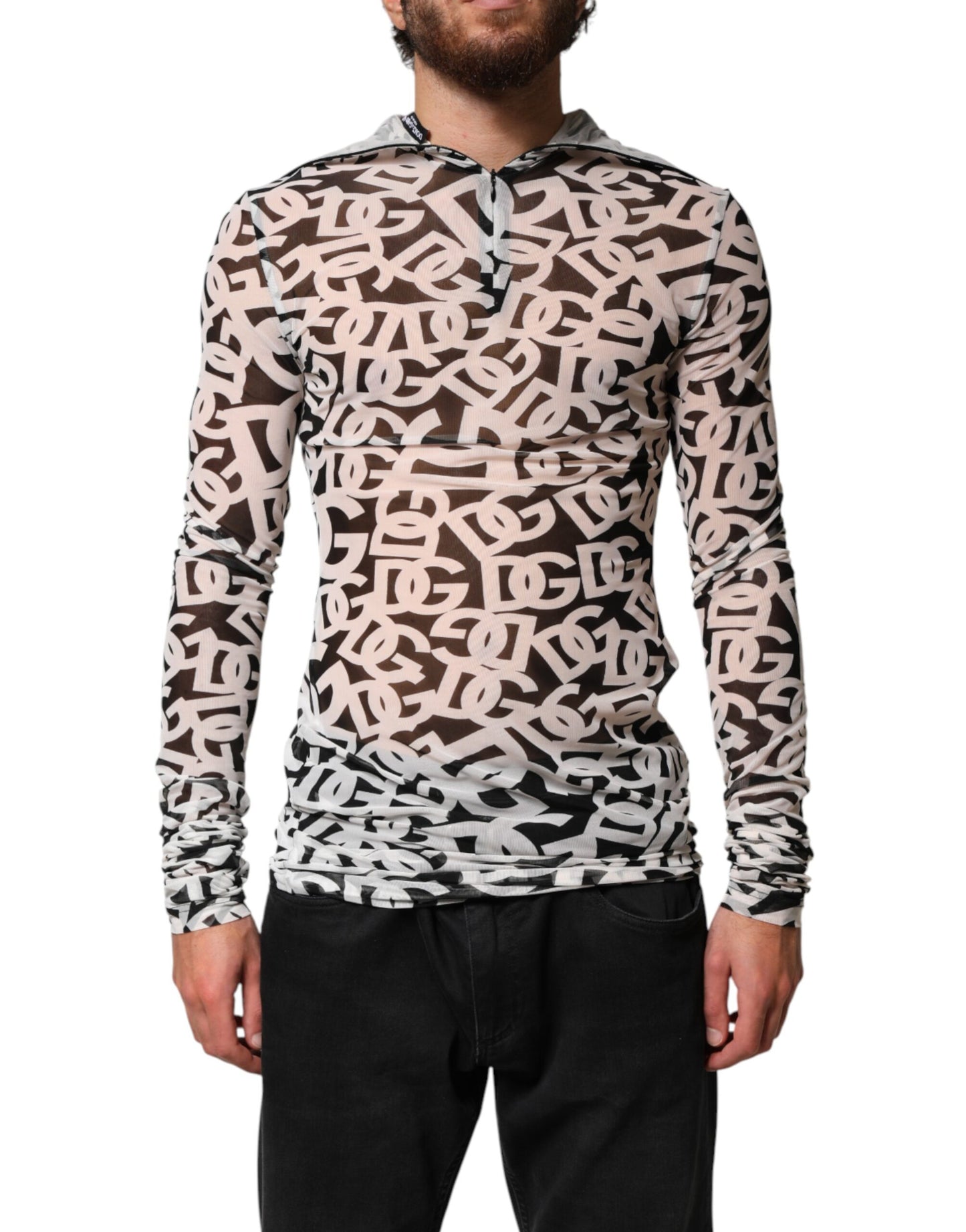 Dolce & Gabbana White DG Logo Long Sleeves Turtleneck Top for Men