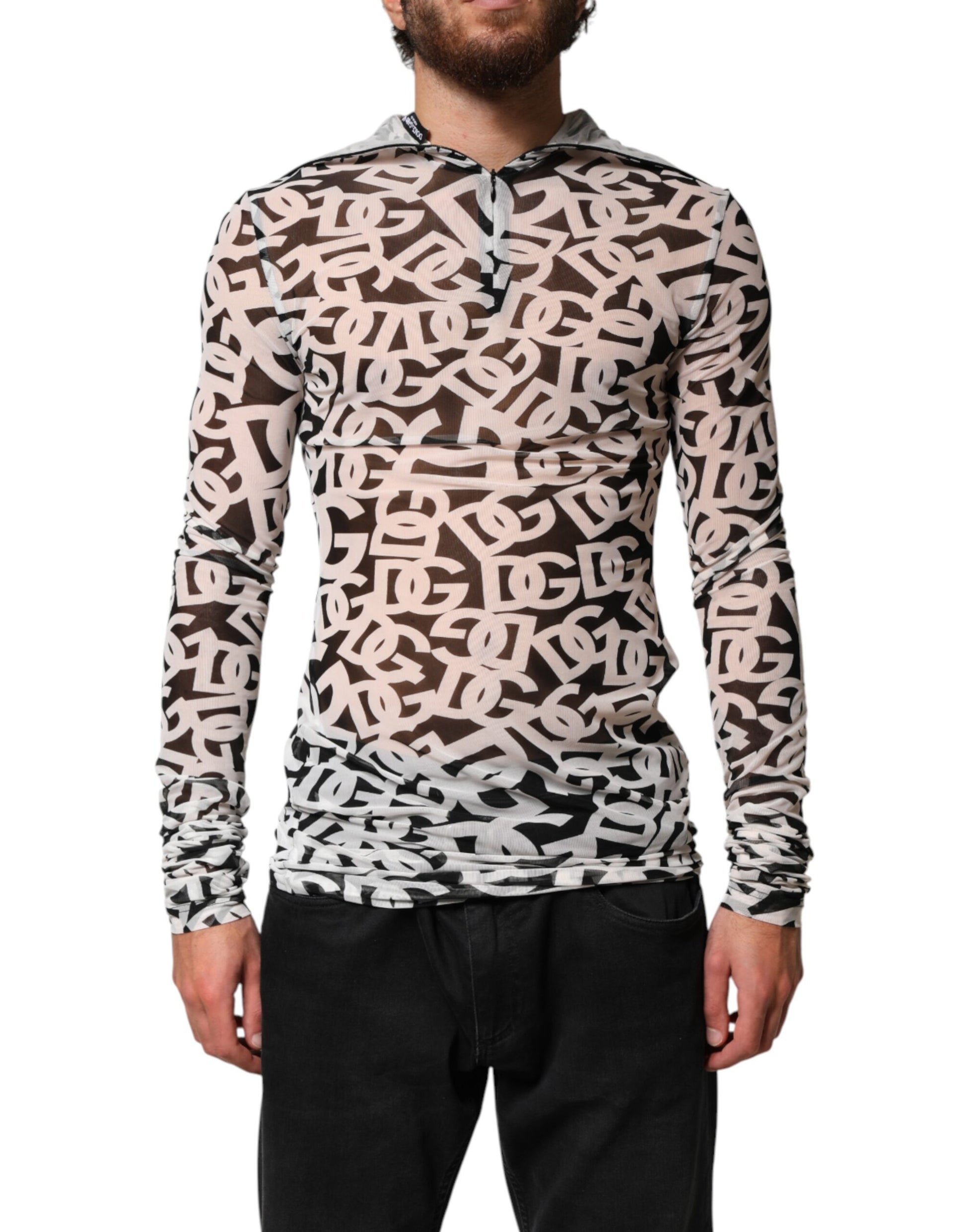 Dolce & Gabbana White DG Logo Long Sleeves Turtleneck Top for Men