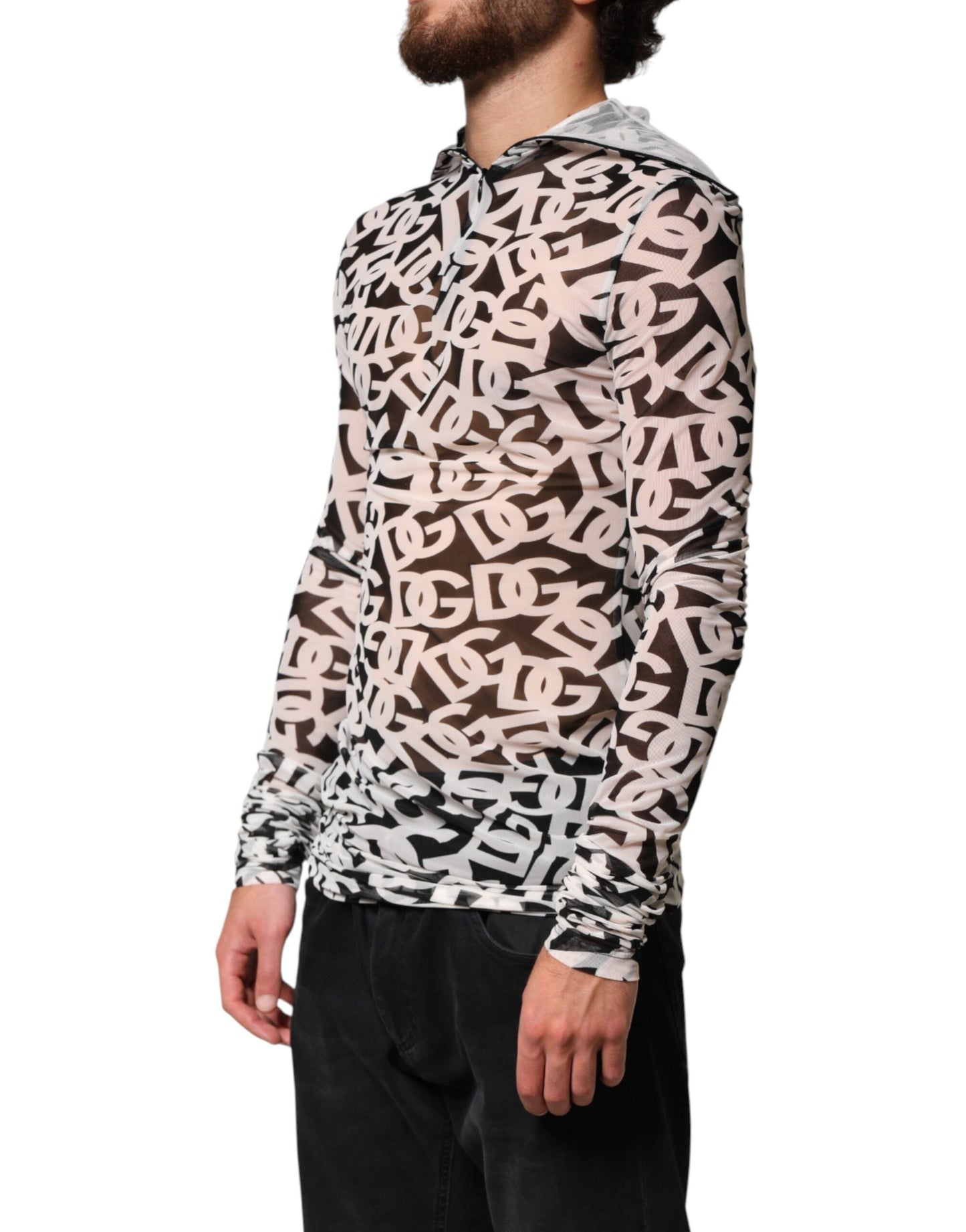 Dolce & Gabbana White DG Logo Long Sleeves Turtleneck Top for Men
