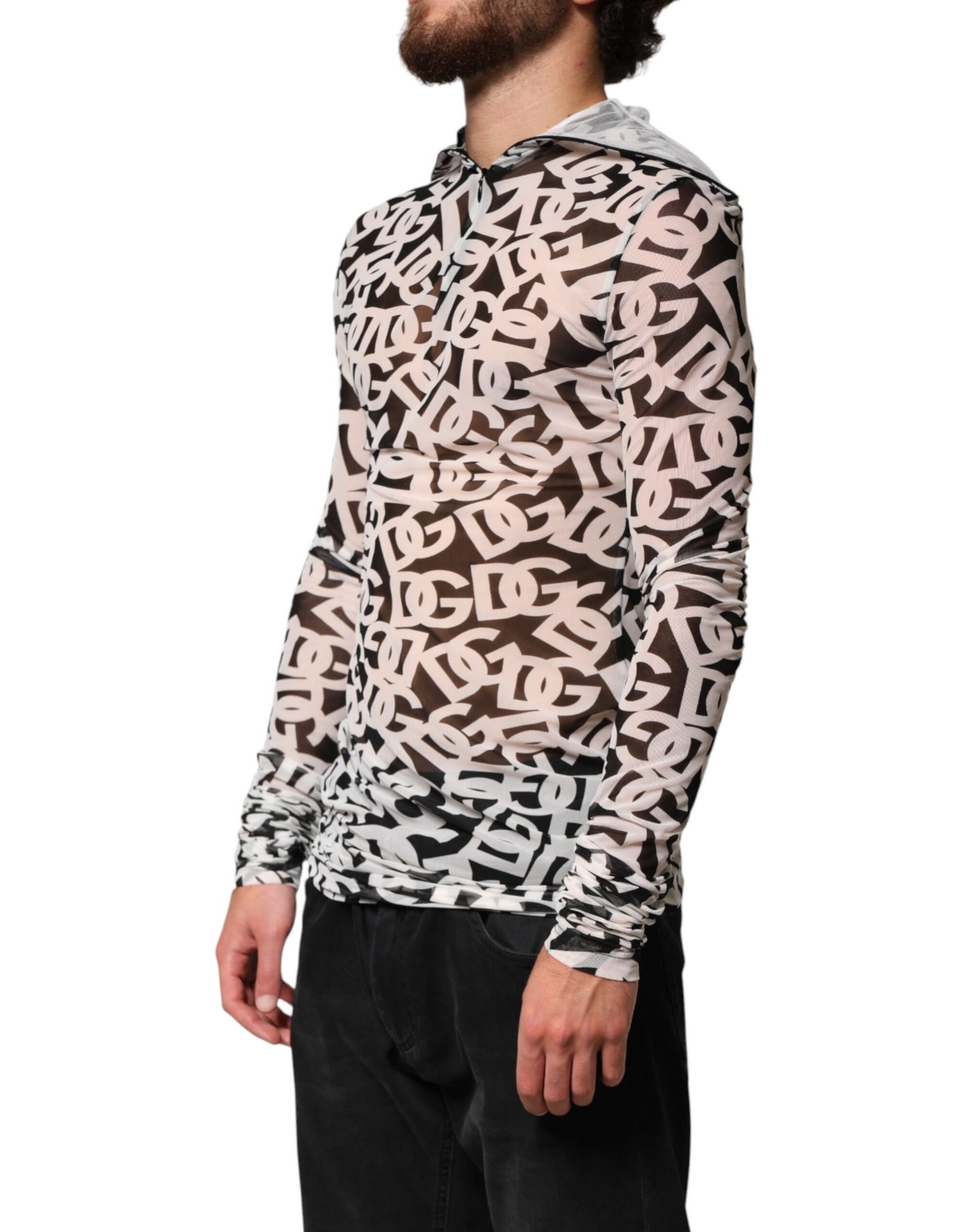 Dolce & Gabbana White DG Logo Long Sleeves Turtleneck Top for Men