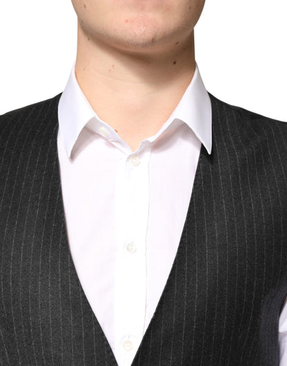 Dolce & Gabbana Black Stripes Wool Dress Men Waistcoat Vest