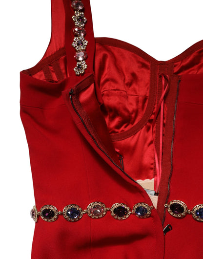Dolce & Gabbana Red Crystals Sheath Mermaid Long Gown Dress